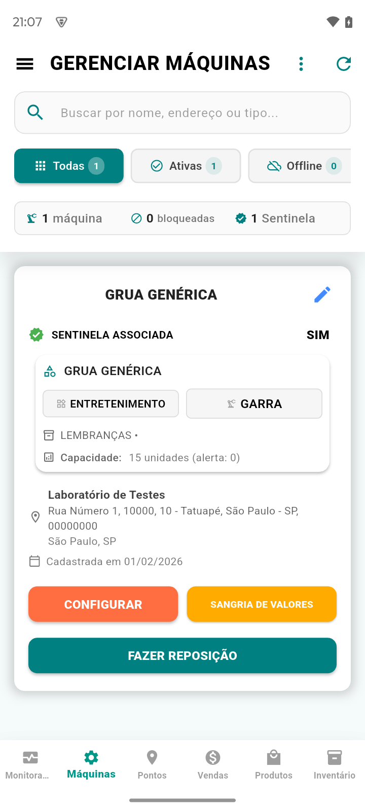 Gerenciar Máquinas