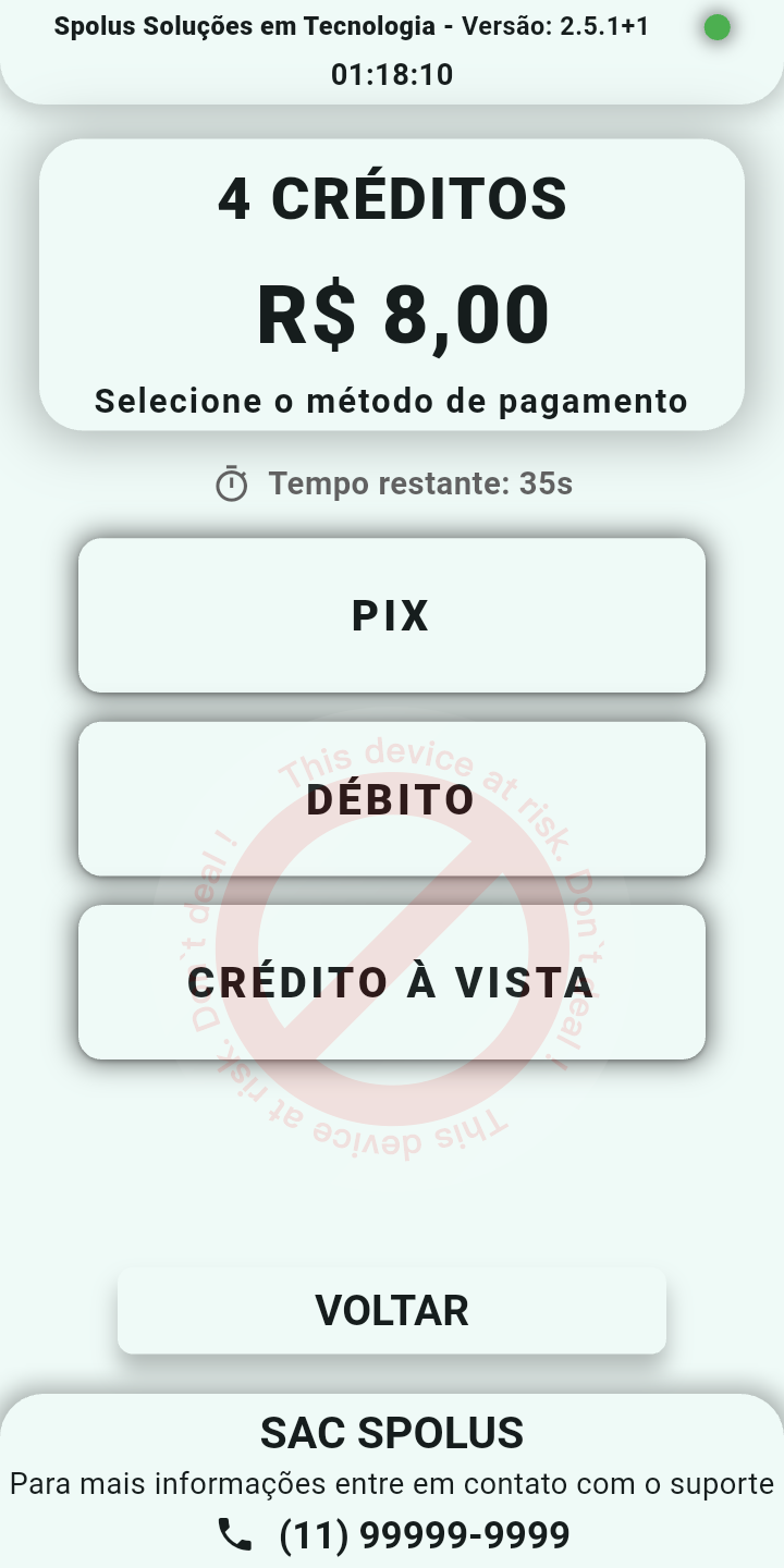 Tela POS - escolher método de pagamento